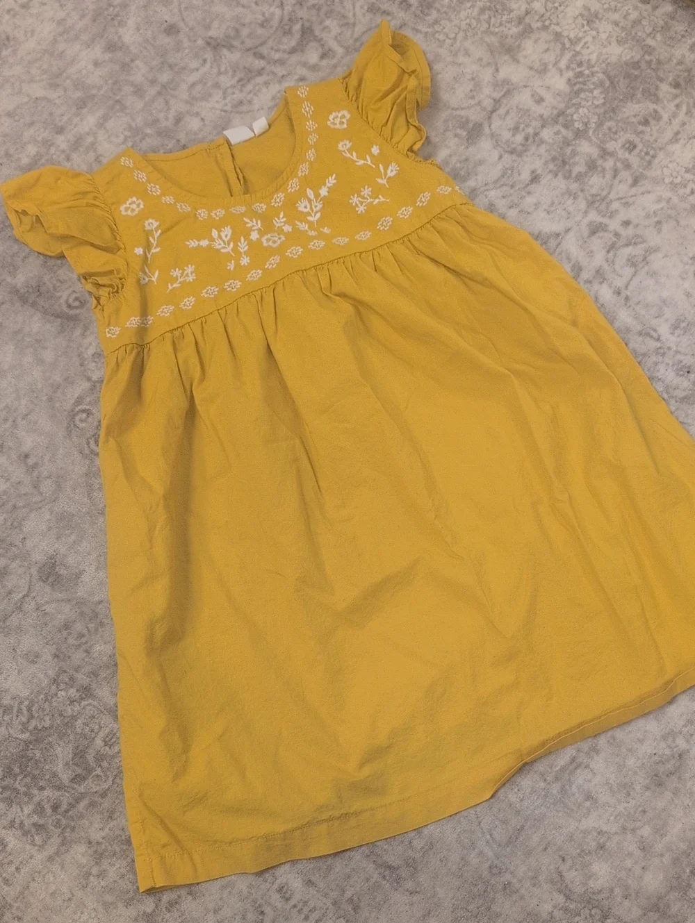 GAP Yellow Embroidered Flutter-Sleeve Dress